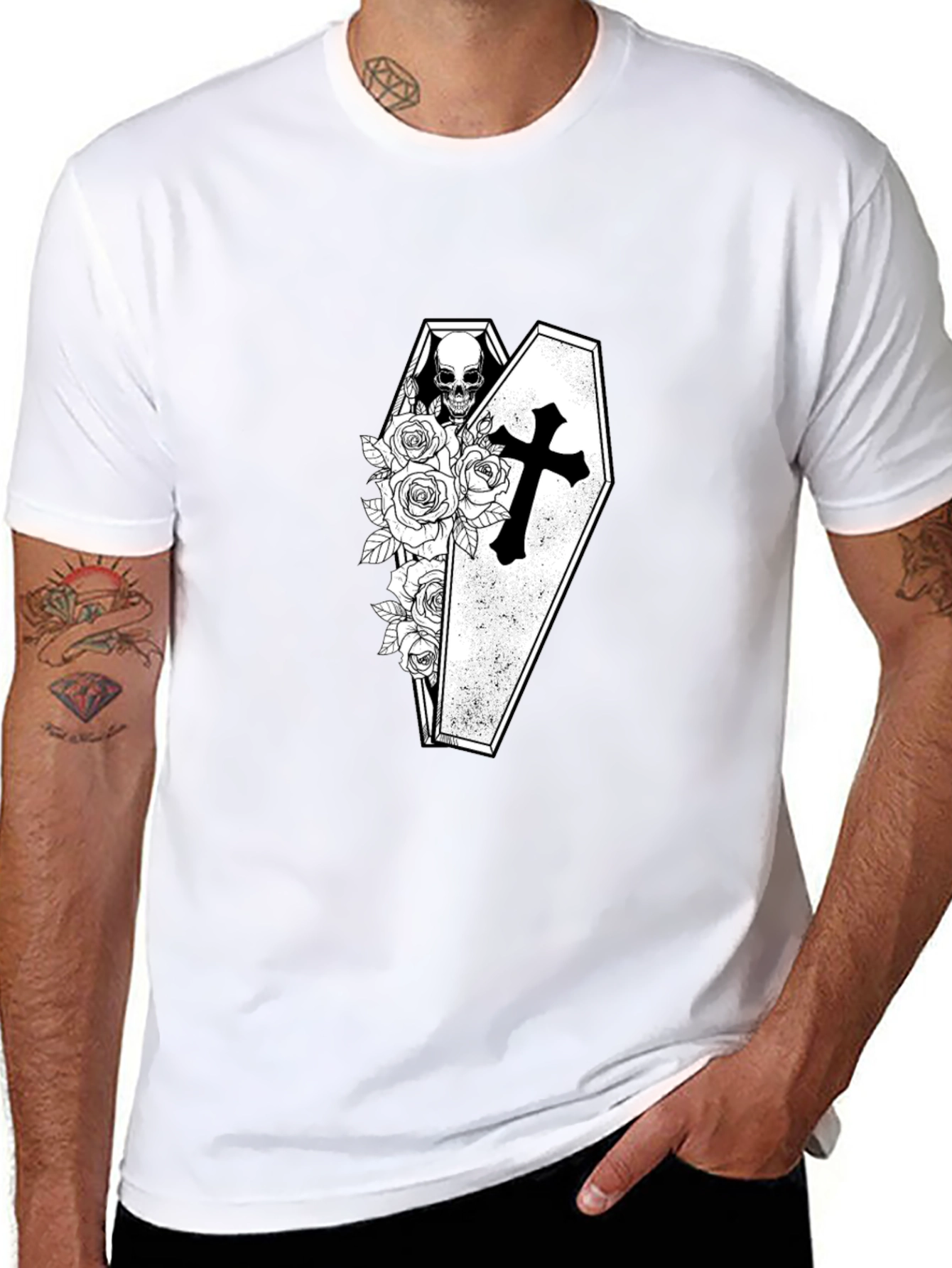 Gothic Skull Coffin Rose T-Shirt