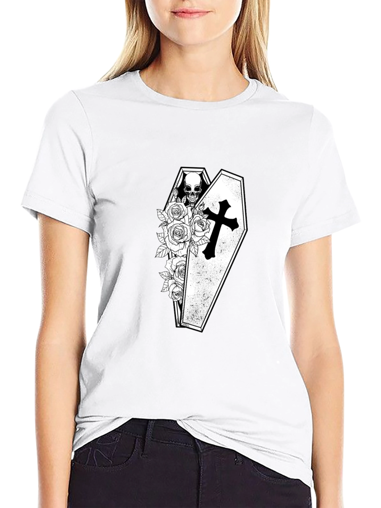 Gothic Skull Coffin Rose T-Shirt