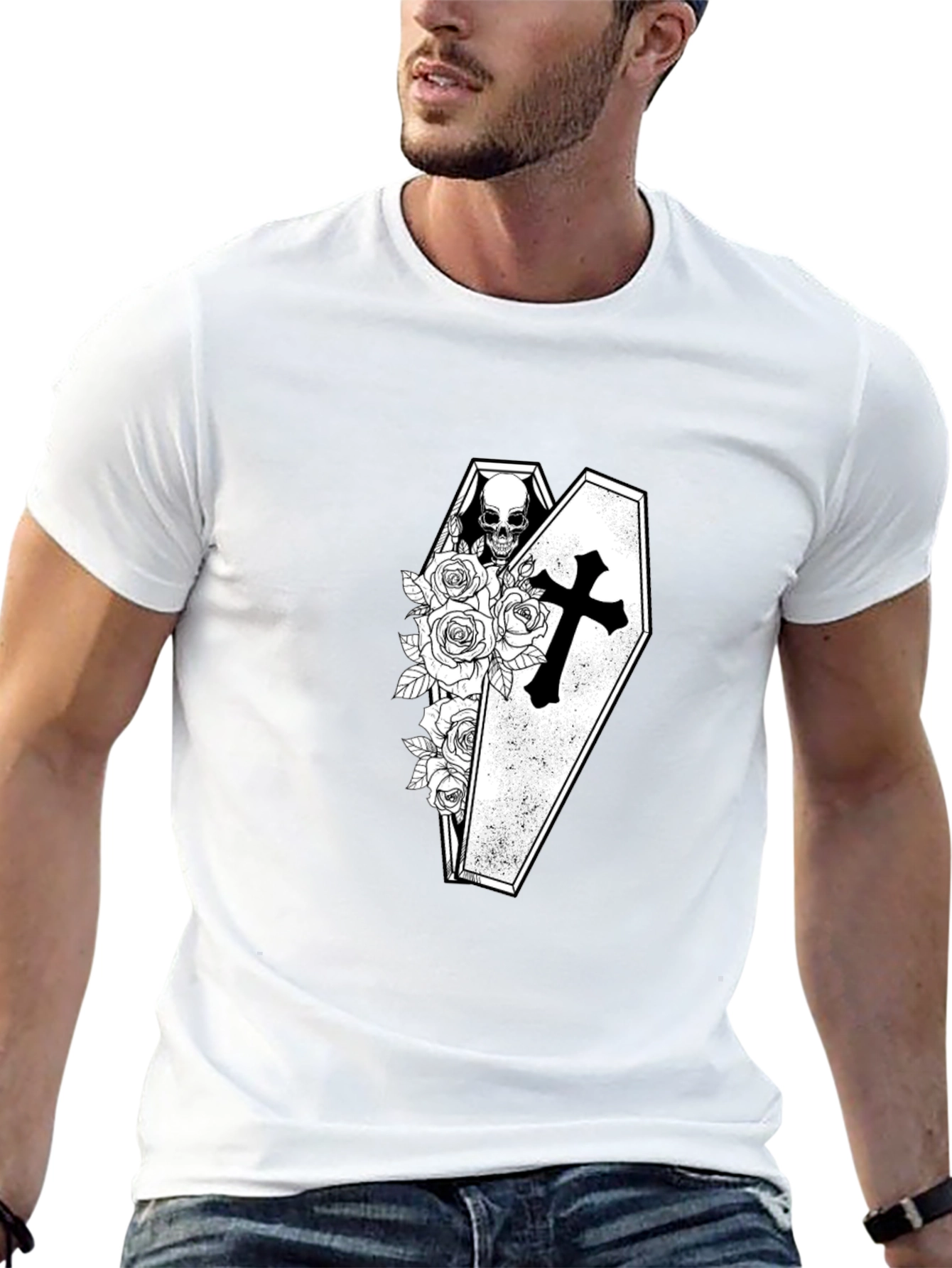 Gothic Skull Coffin Rose T-Shirt
