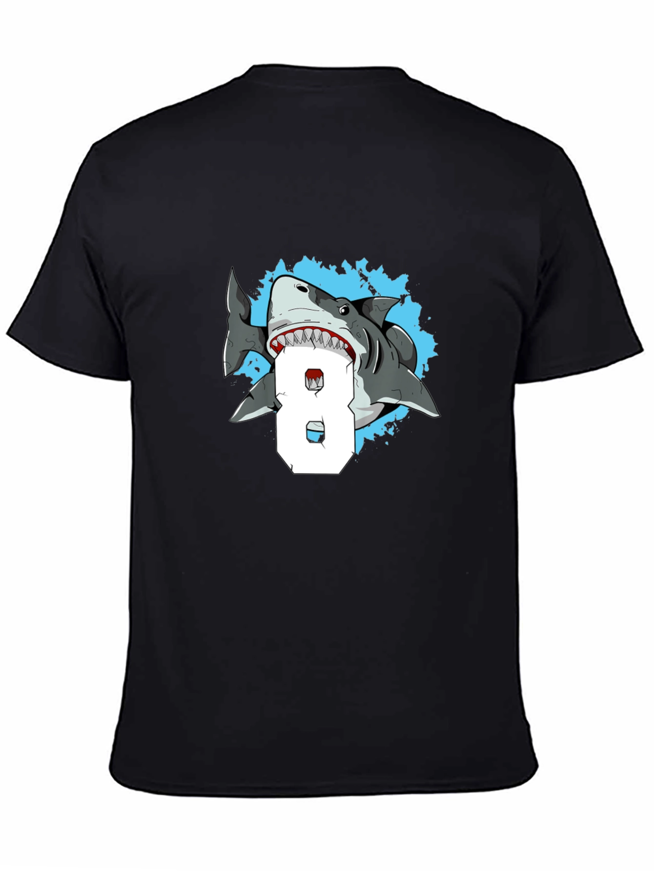 Shark Attack Number 8 T-Shirt - Mens Black Tee