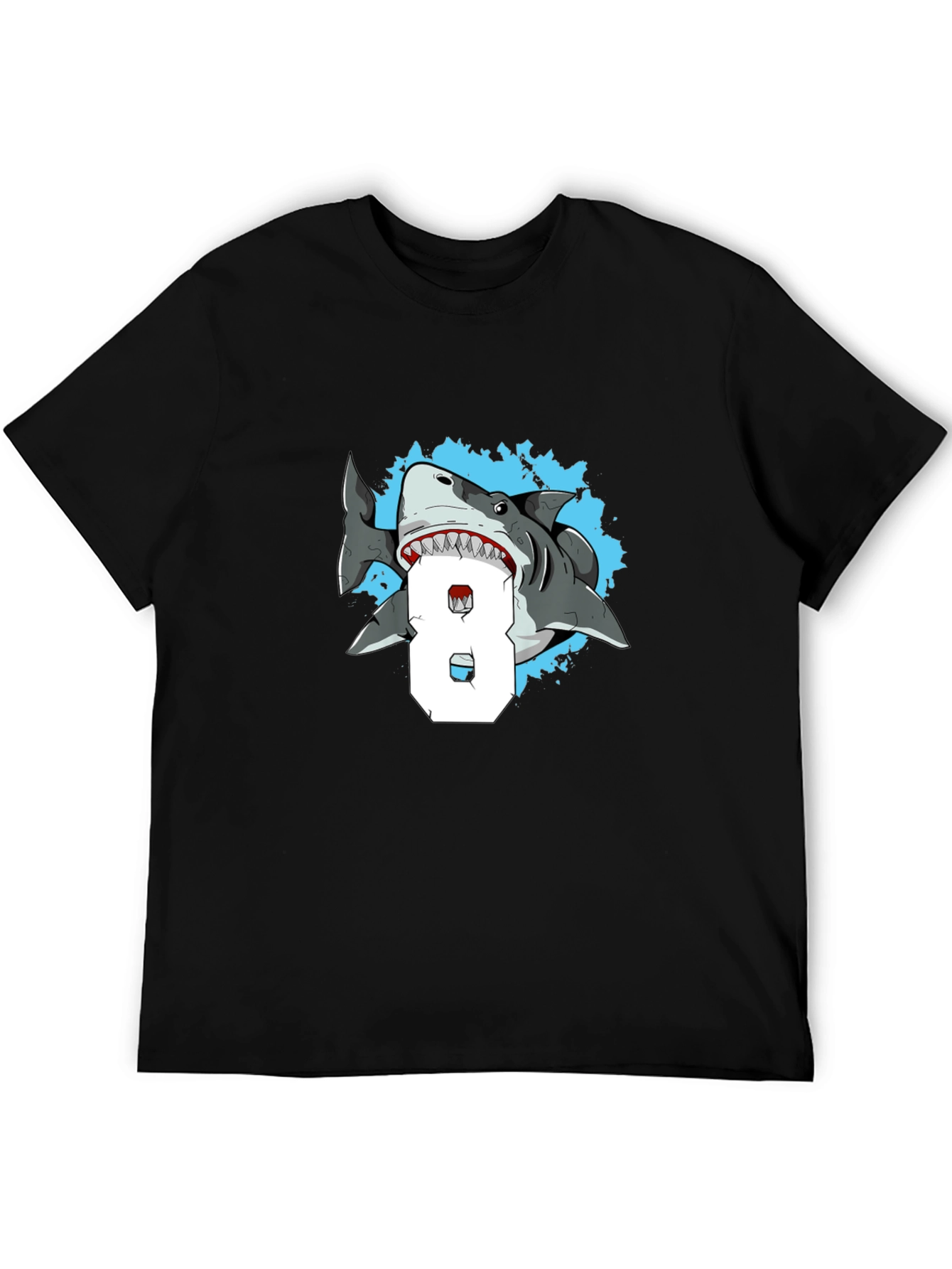 Shark Attack Number 8 T-Shirt - Mens Black Tee