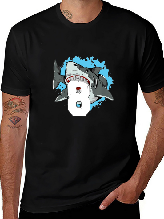 Shark Attack Number 8 T-Shirt - Mens Black Tee