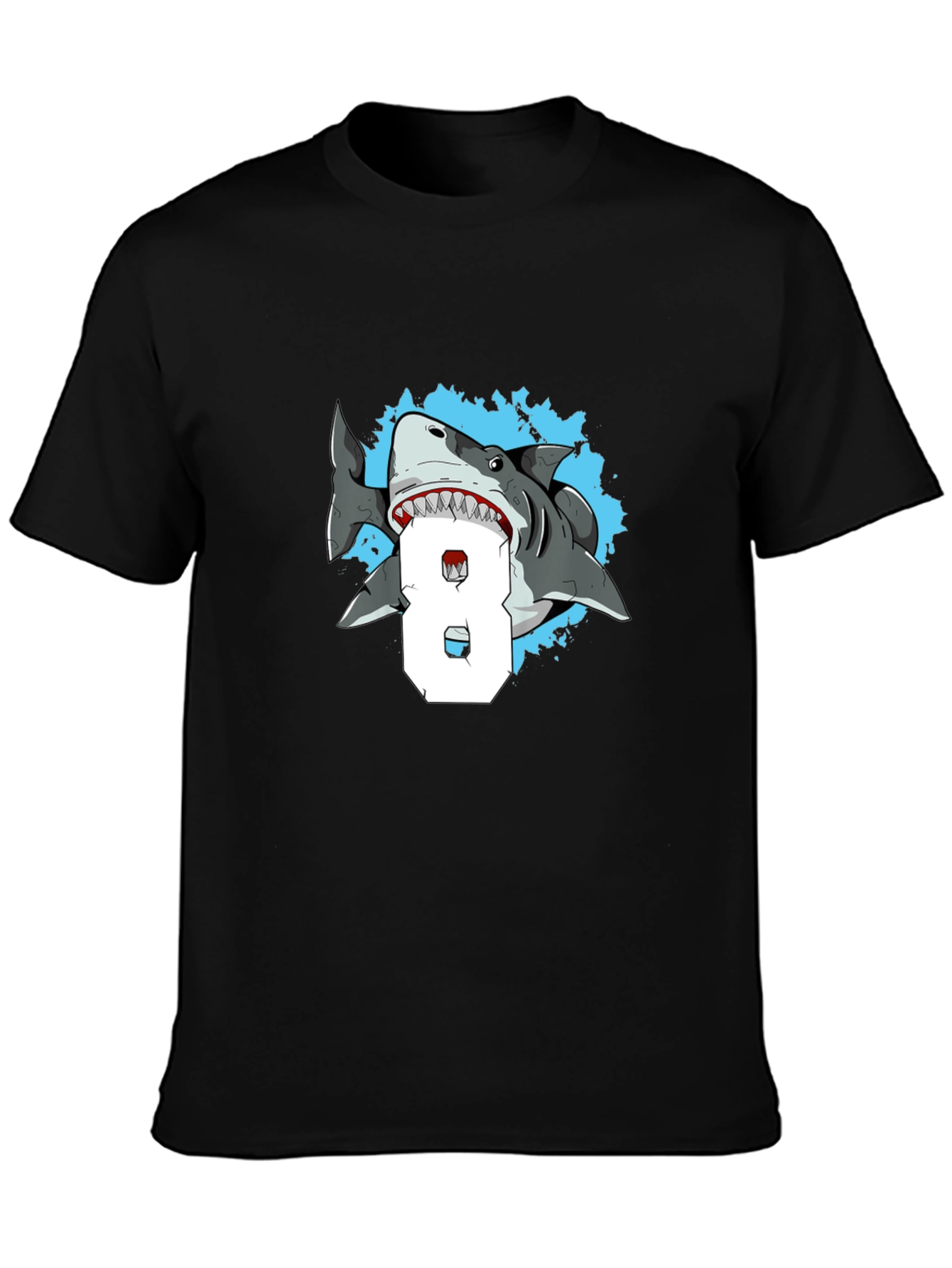 Shark Attack Number 8 T-Shirt - Mens Black Tee