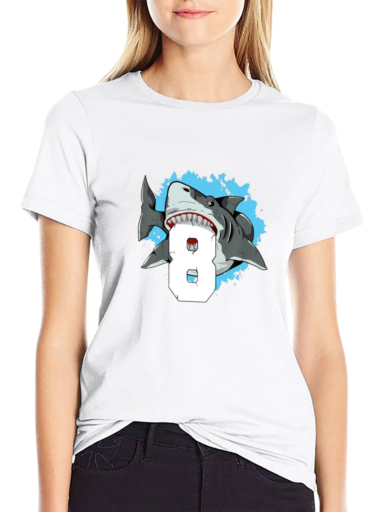 Shark Attack Number 8 T-Shirt - Mens Black Tee