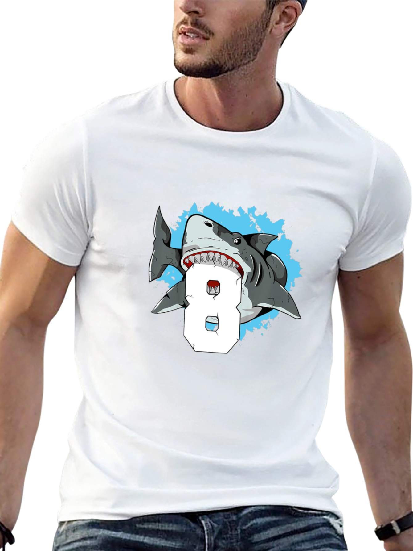 Shark Attack Number 8 T-Shirt - Mens Black Tee