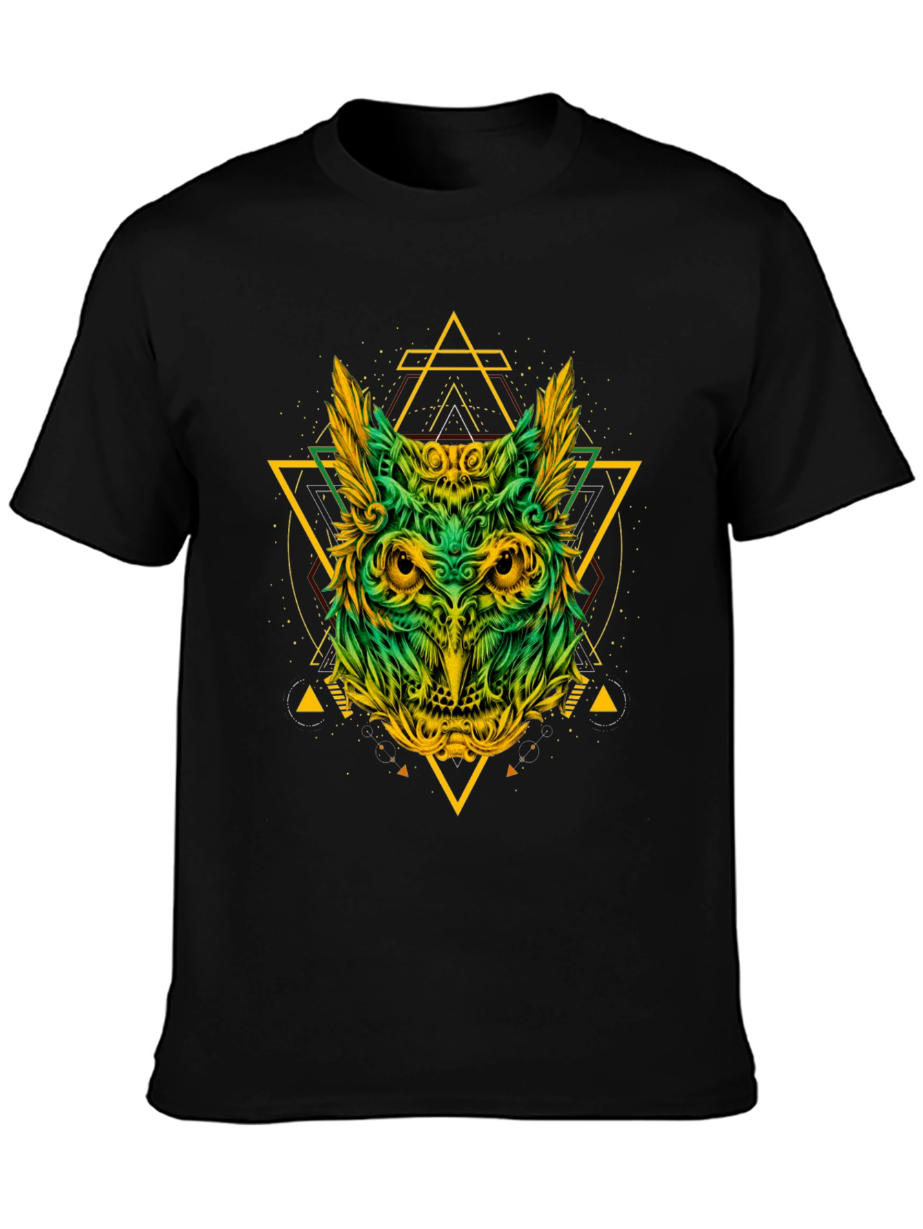 Geometric Owl Graphic Print Black T-Shirt