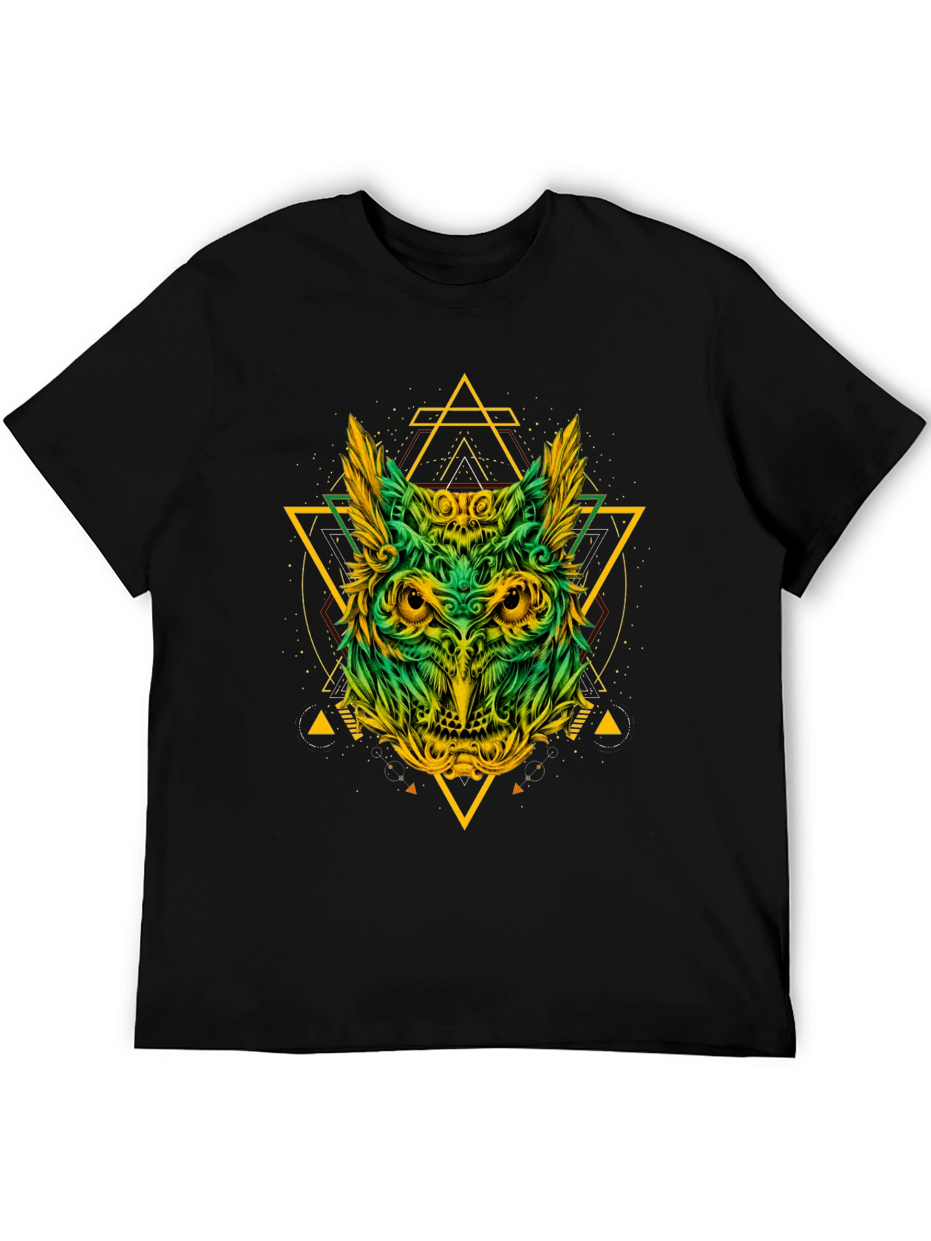 Geometric Owl Graphic Print Black T-Shirt