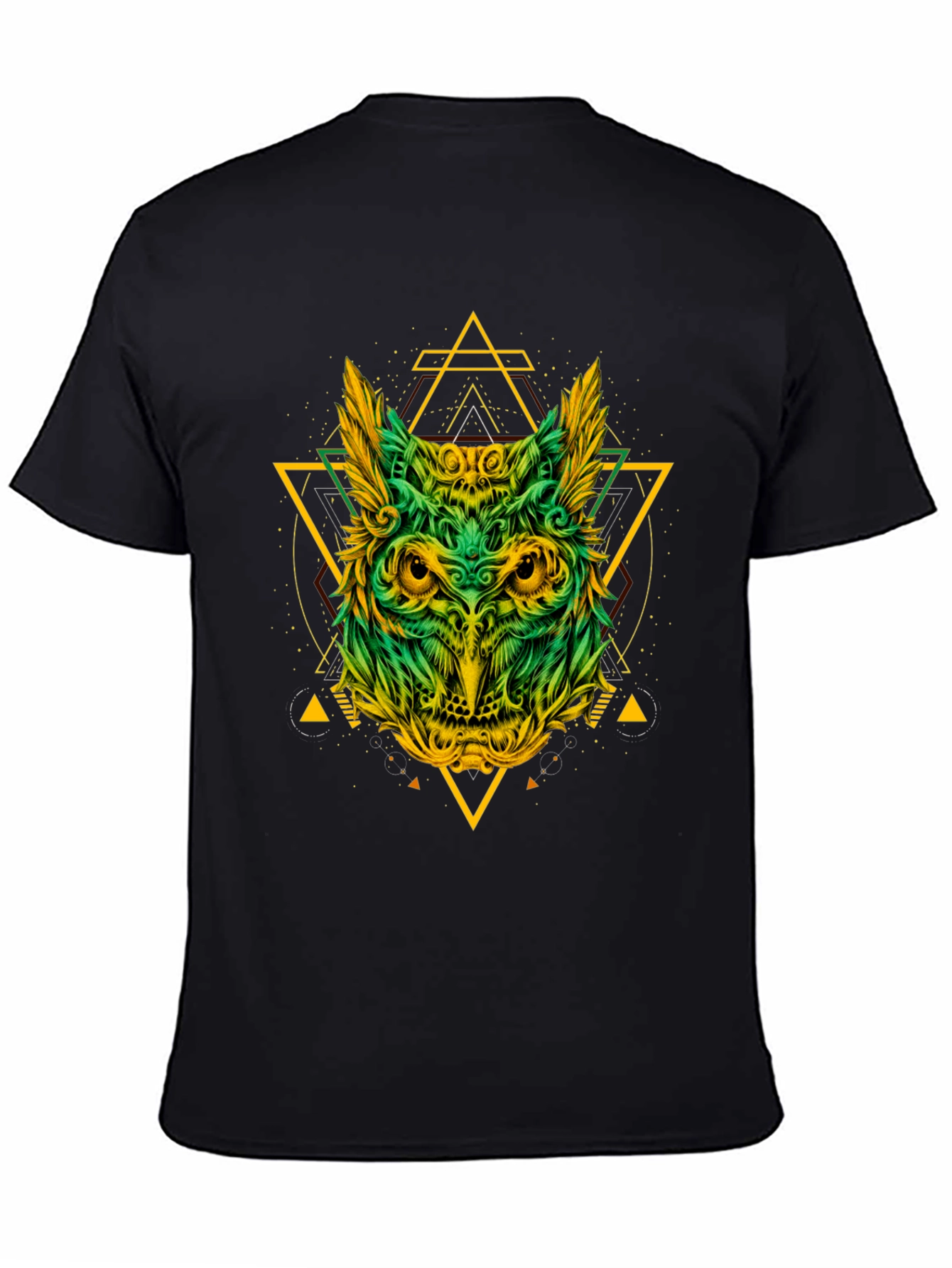 Geometric Owl Graphic Print Black T-Shirt