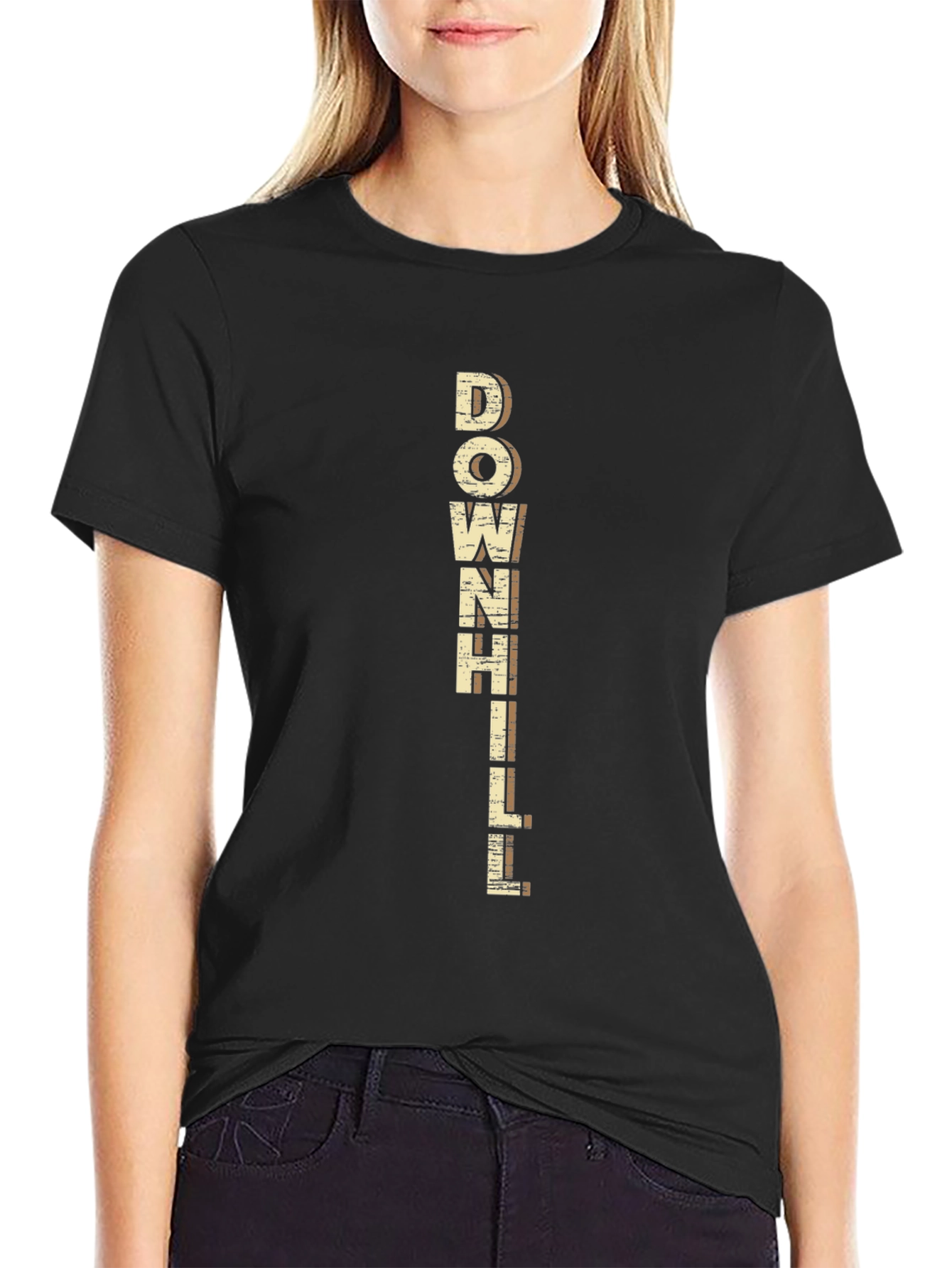 Downhill Graphic Tee - Black Cotton Blend Casual T-Shirt