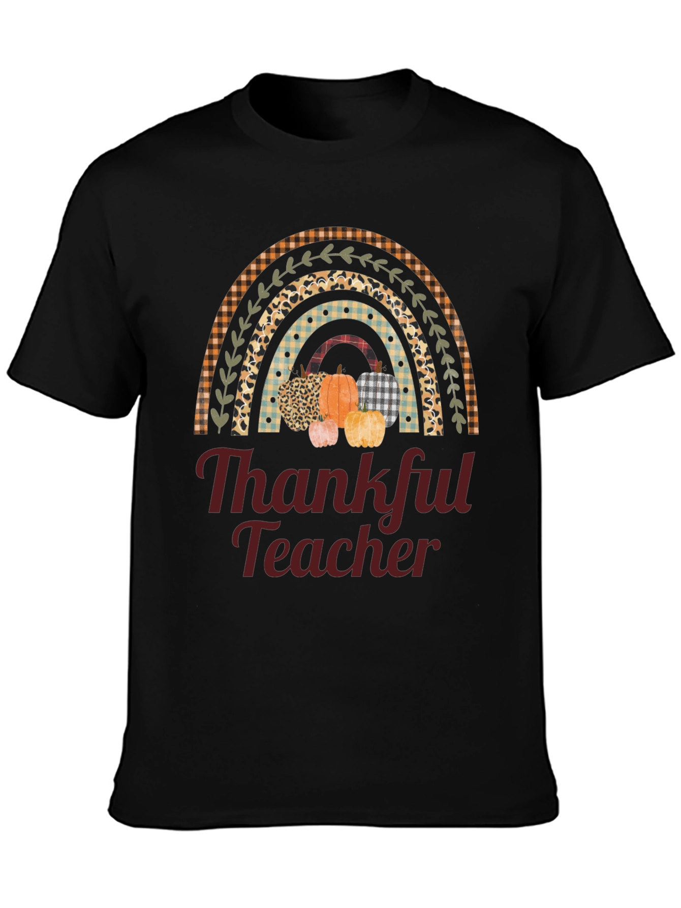 Thankful Teacher T-Shirt - Fall Rainbow Pumpkin Design