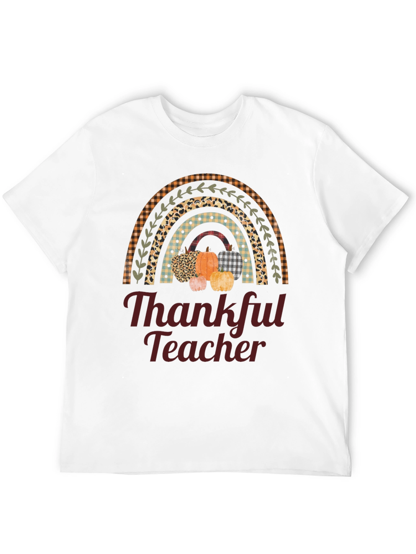 Thankful Teacher T-Shirt - Fall Rainbow Pumpkin Design
