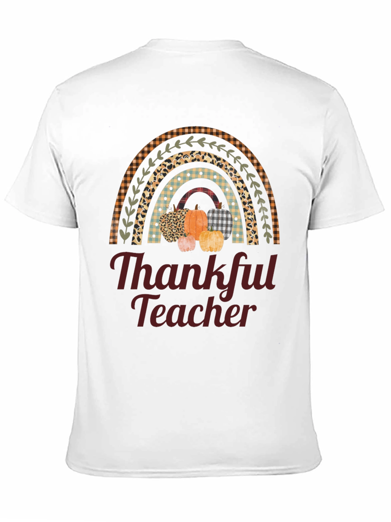 Thankful Teacher T-Shirt - Fall Rainbow Pumpkin Design