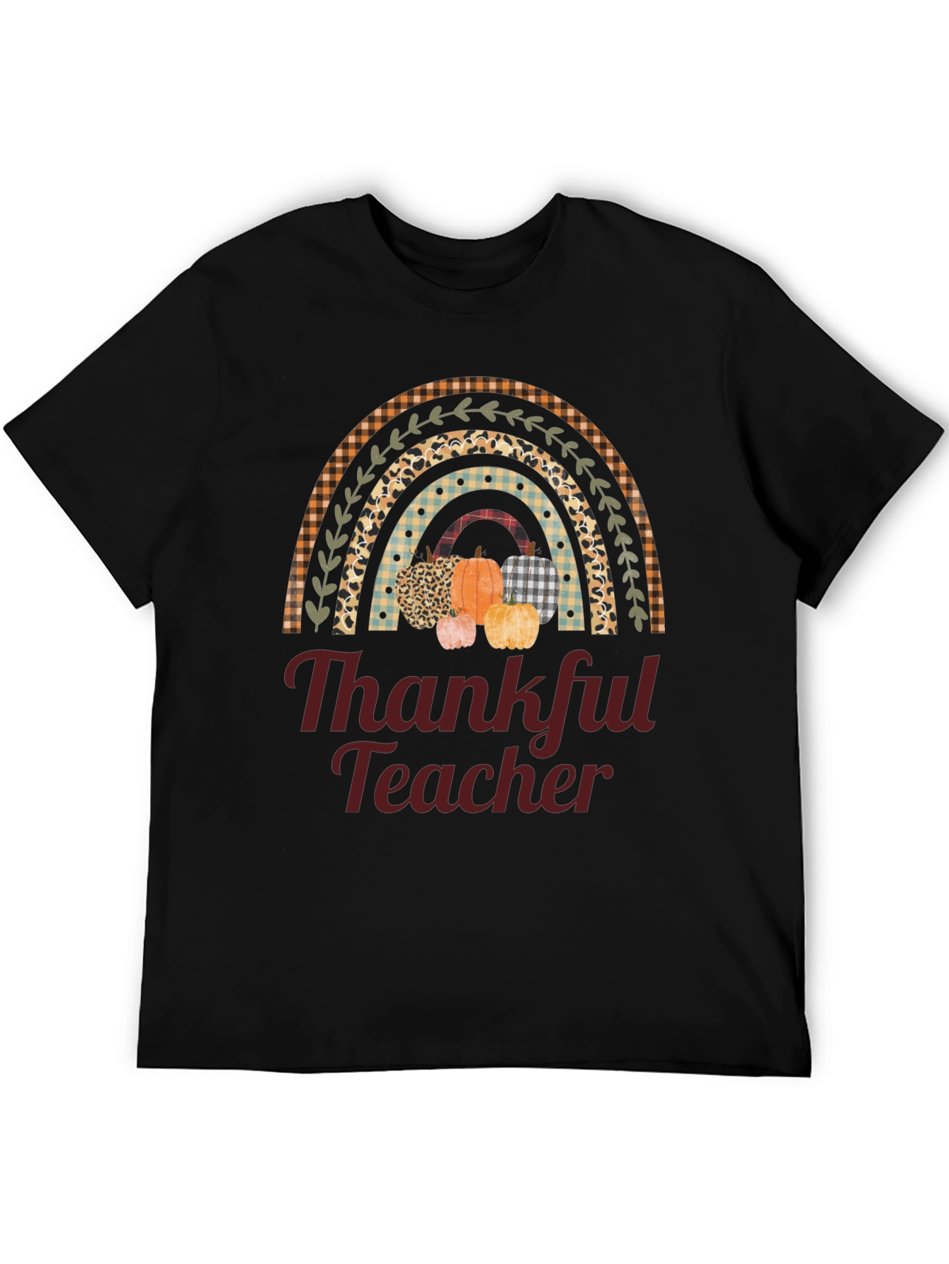 Thankful Teacher T-Shirt - Fall Rainbow Pumpkin Design
