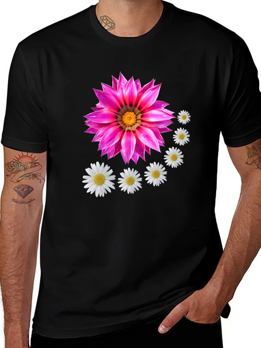 Floral T-Shirt with Pink Flower and Daisy Design