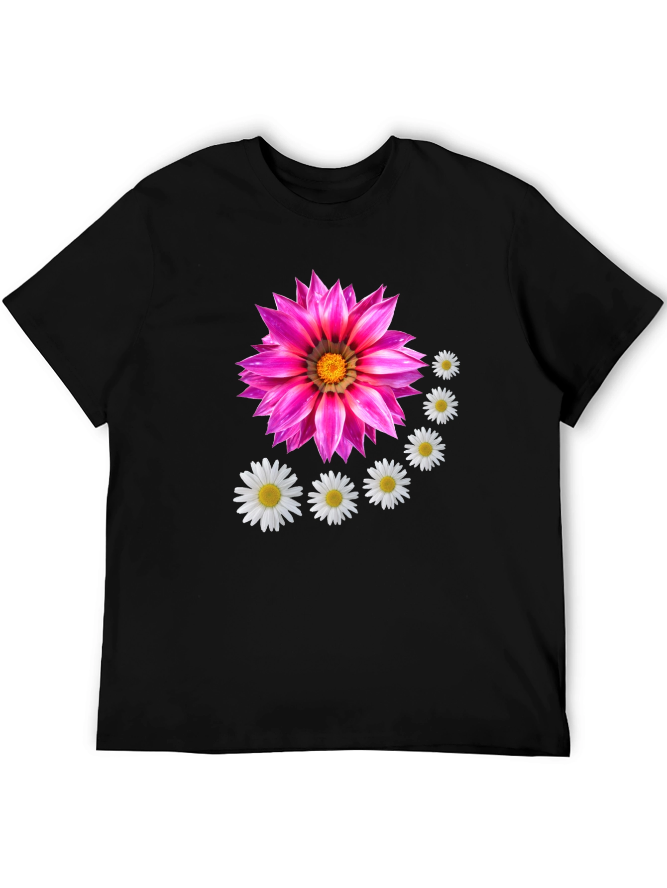 Floral T-Shirt with Pink Flower and Daisy Design