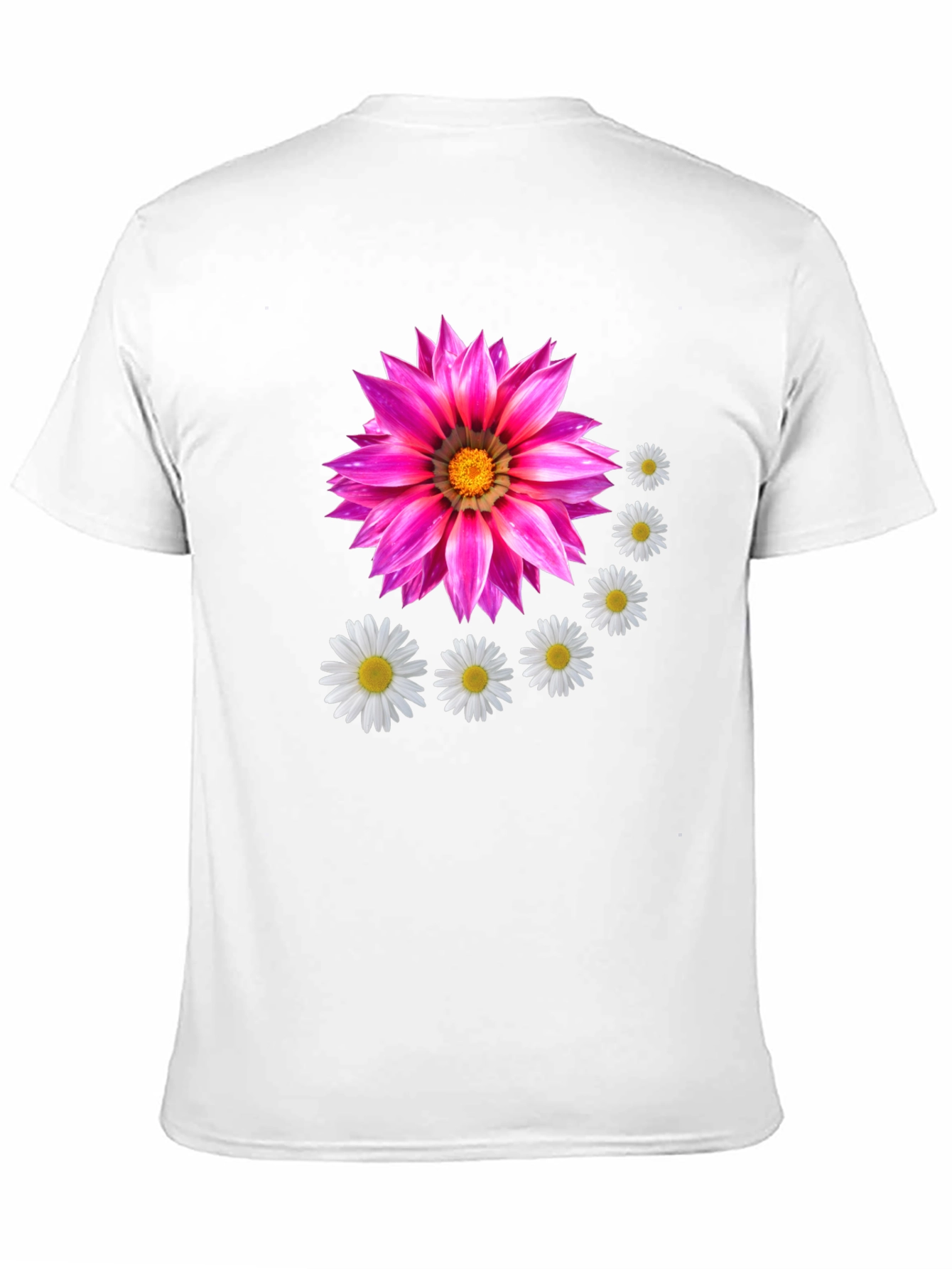 Floral T-Shirt with Pink Flower and Daisy Design