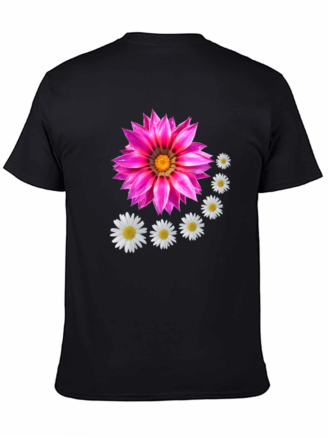 Floral T-Shirt with Pink Flower and Daisy Design
