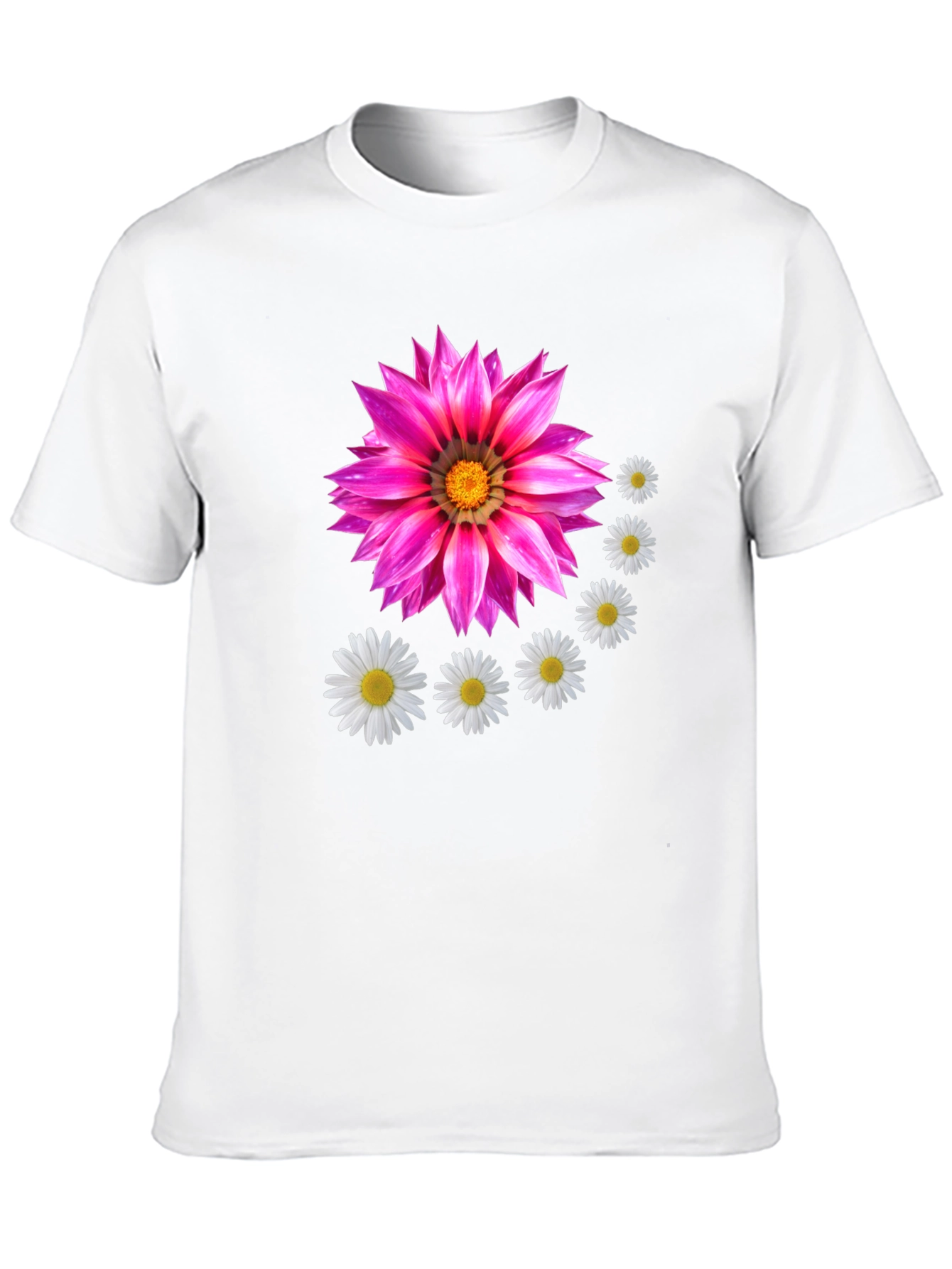 Floral T-Shirt with Pink Flower and Daisy Design