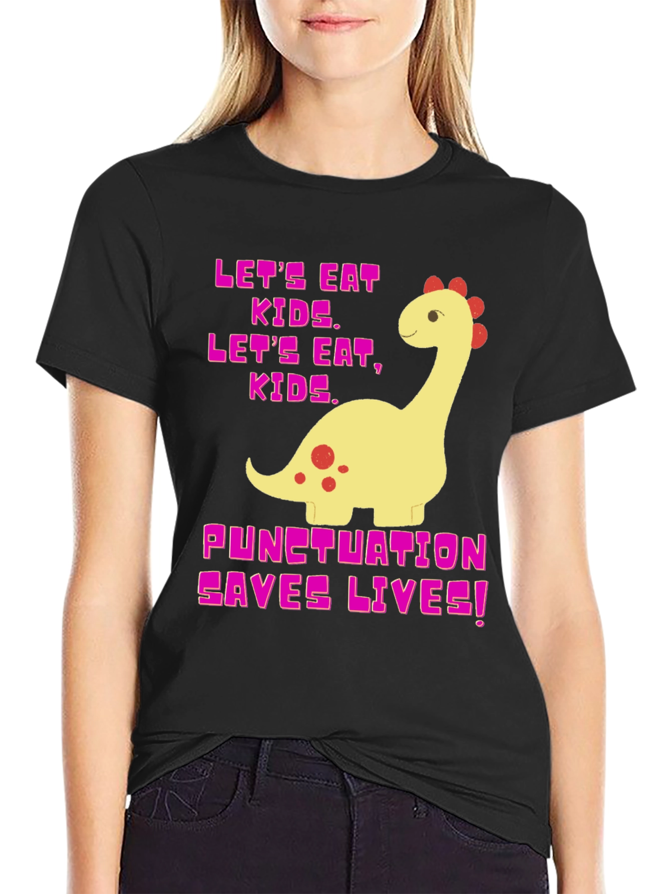 Punctuation Saves Lives T-Shirt Funny Dinosaur Tee
