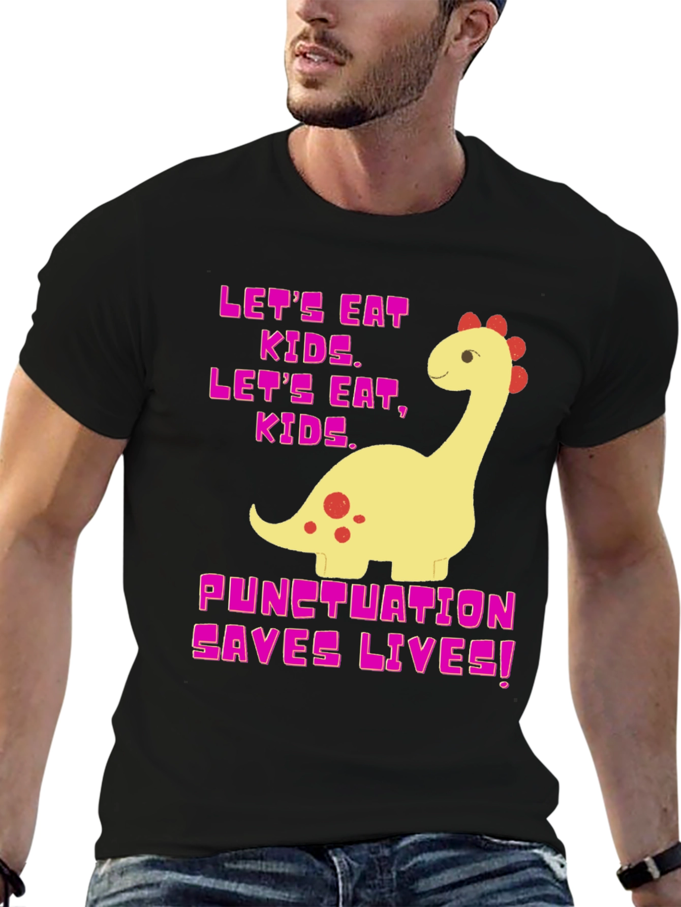 Punctuation Saves Lives T-Shirt Funny Dinosaur Tee
