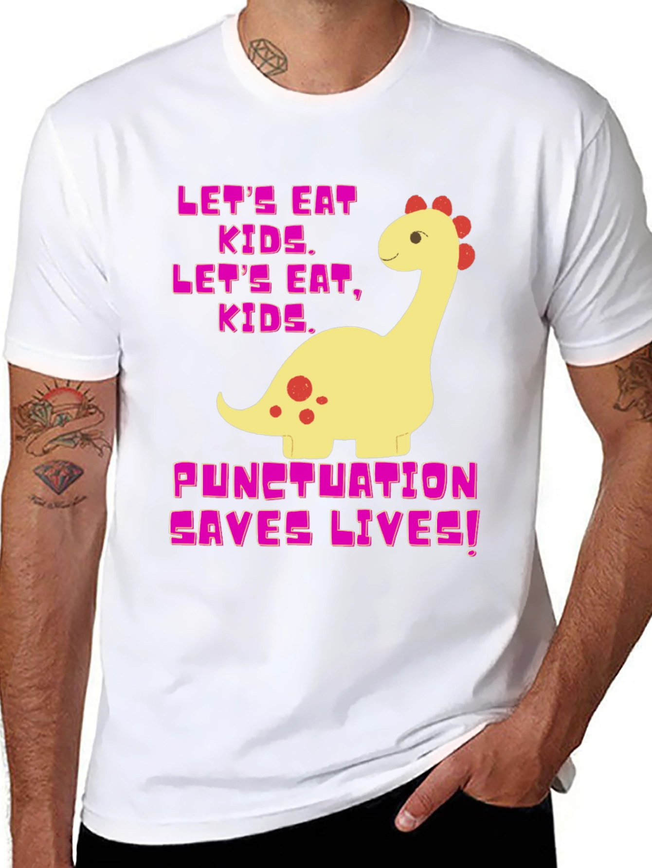 Punctuation Saves Lives T-Shirt Funny Dinosaur Tee
