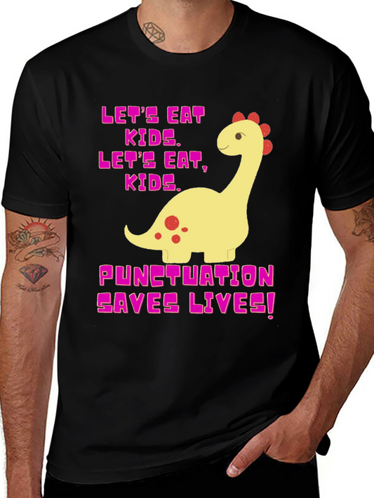 Punctuation Saves Lives T-Shirt Funny Dinosaur Tee
