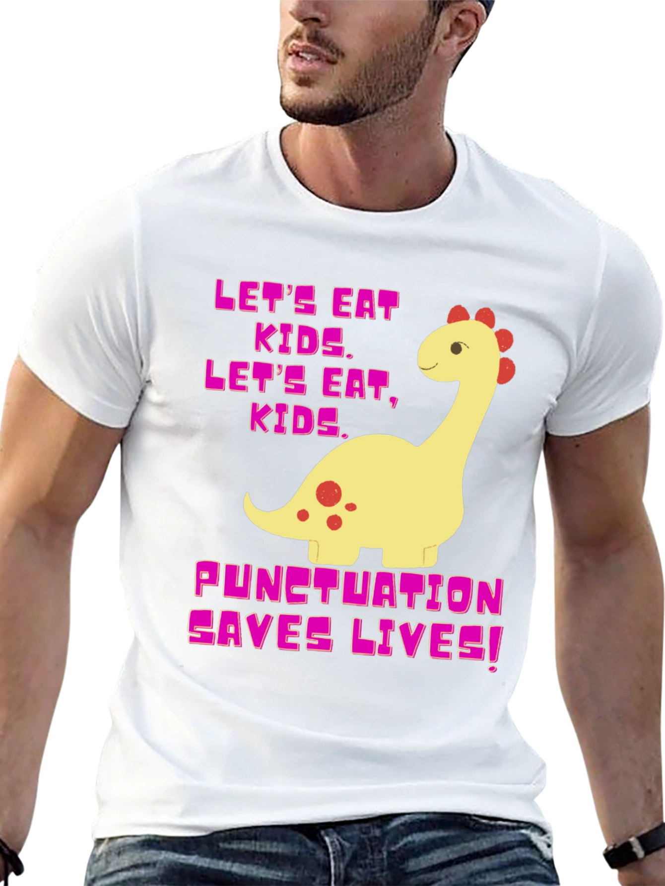 Punctuation Saves Lives T-Shirt Funny Dinosaur Tee