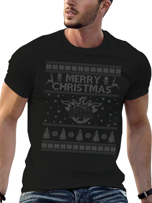 Festive Black Merry Christmas Ugly Sweater Style T-Shirt