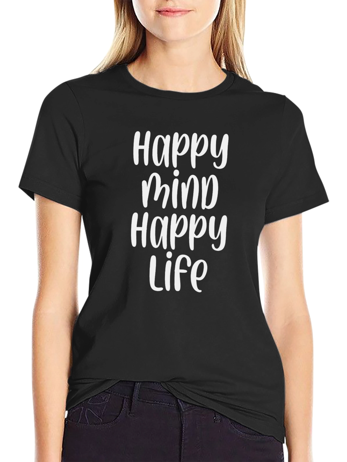 Happy Mind Happy Life Black Graphic Tee