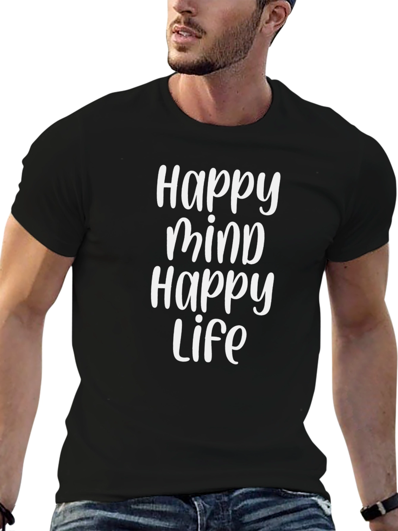 Happy Mind Happy Life Black Graphic Tee