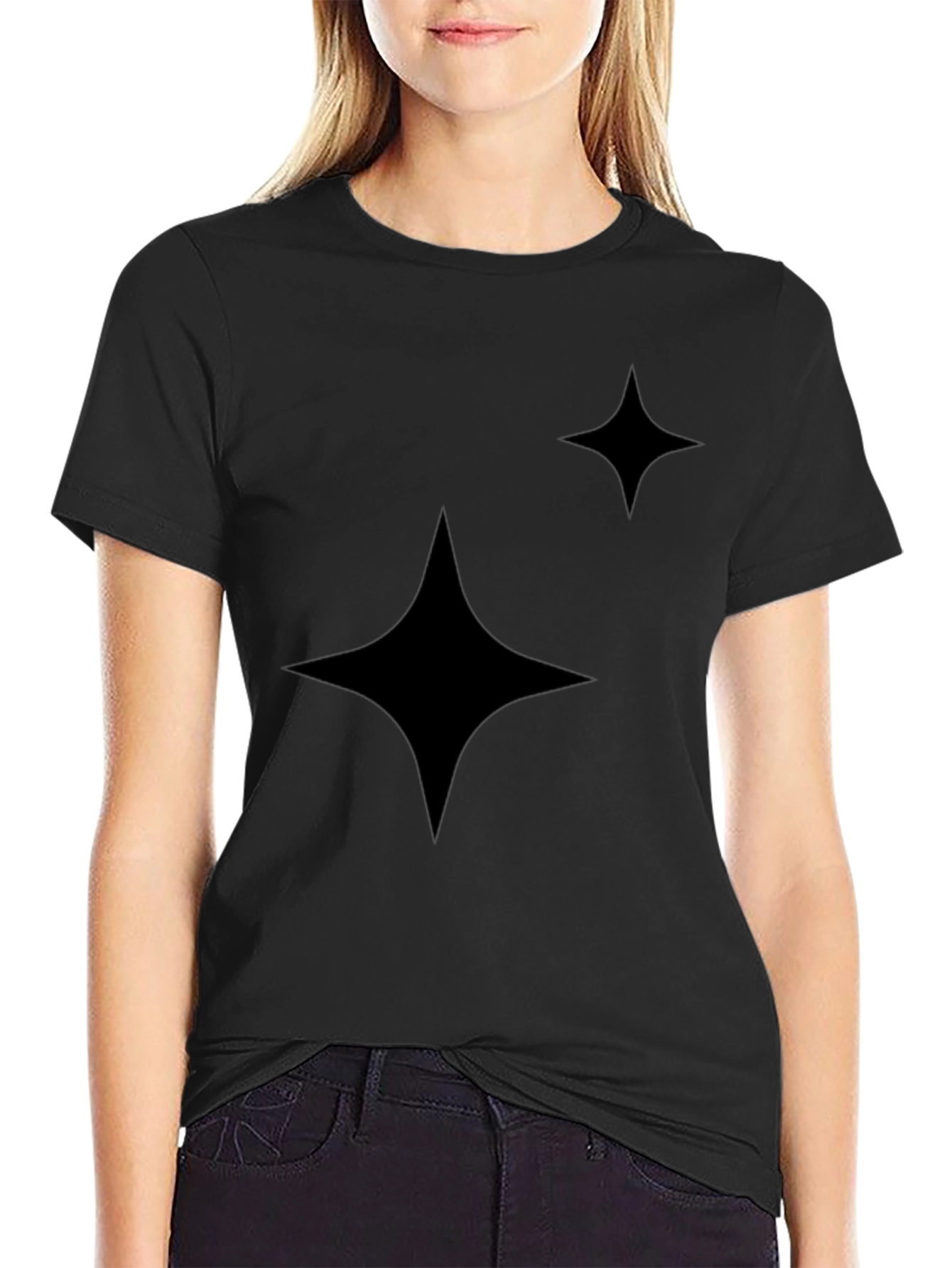 Sparkle Star Graphic Tee - Casual Black T-Shirt