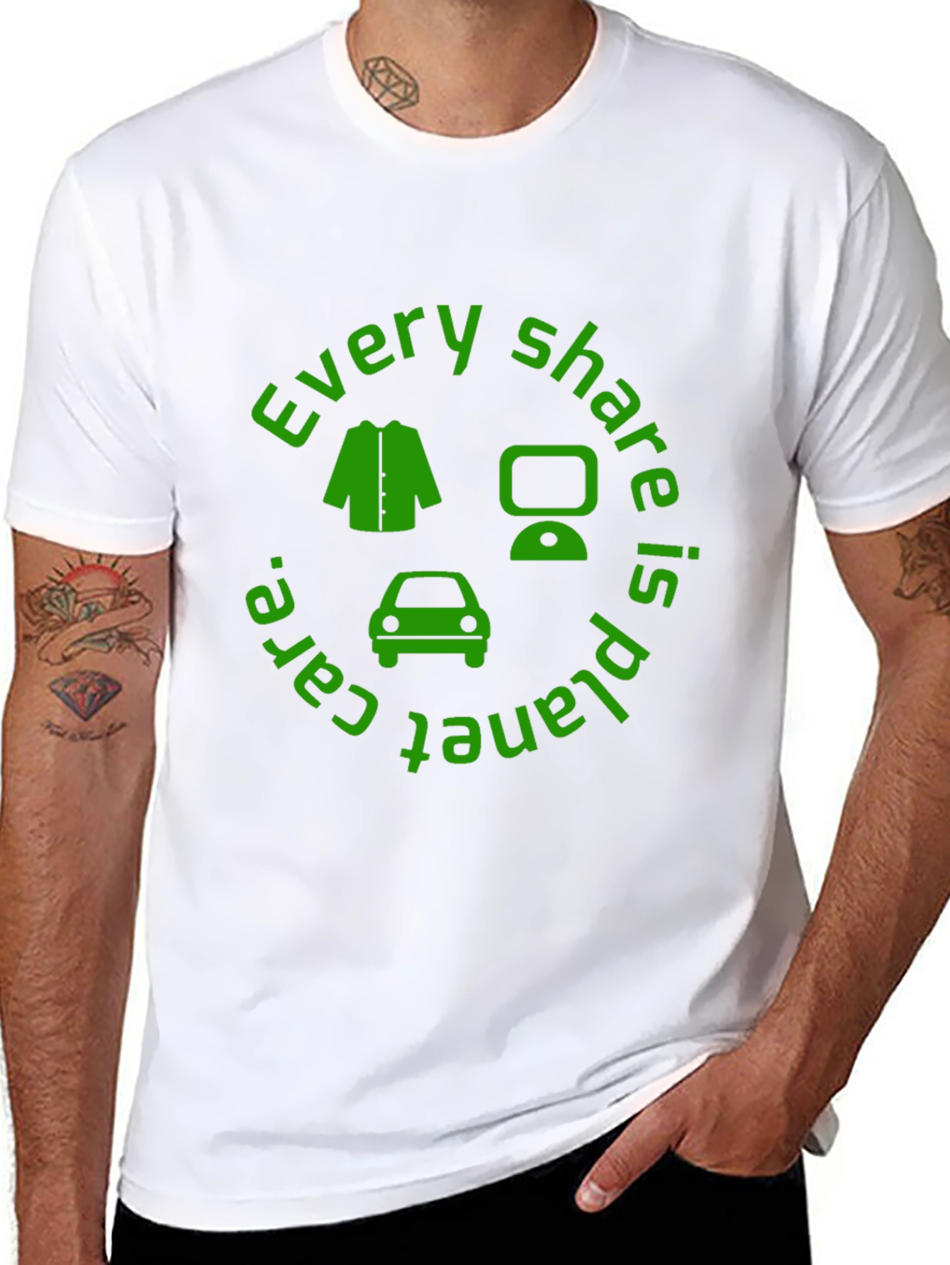 Eco-Friendly Green Share Black T-Shirt