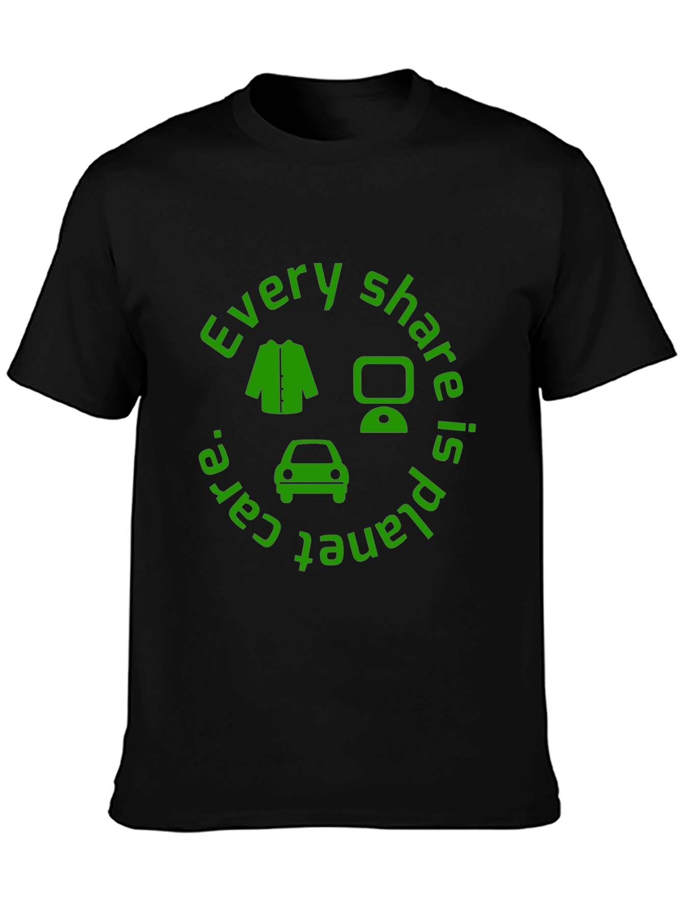 Eco-Friendly Green Share Black T-Shirt