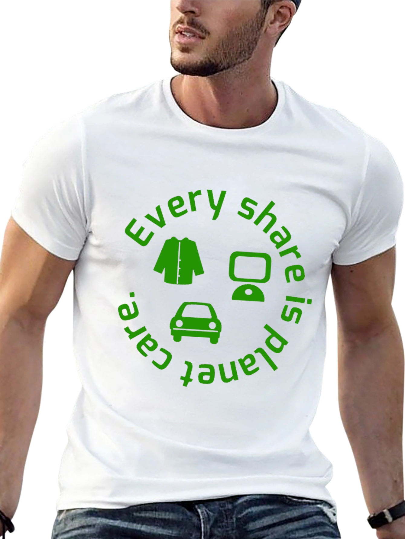 Eco-Friendly Green Share Black T-Shirt
