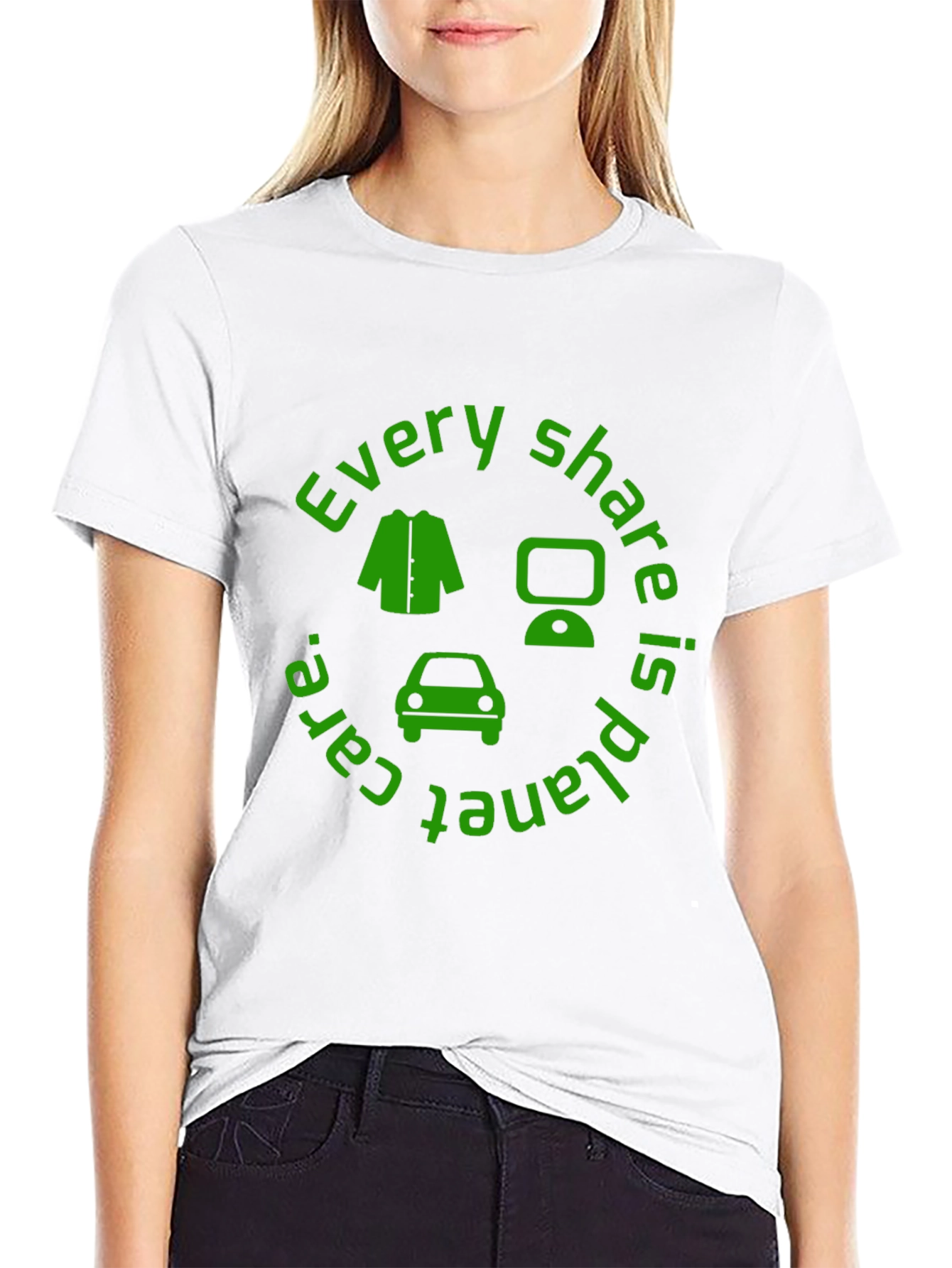 Eco-Friendly Green Share Black T-Shirt