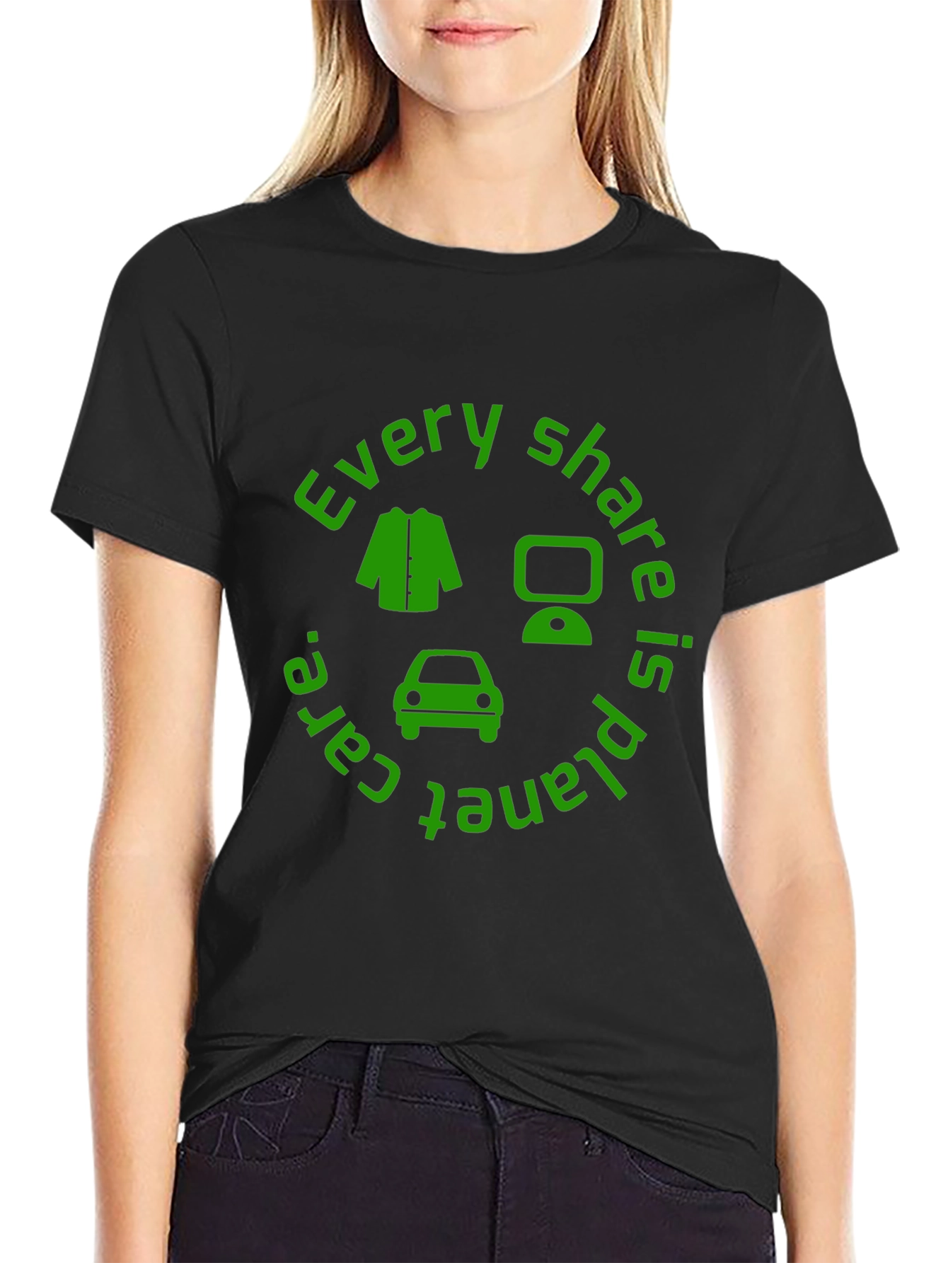 Eco-Friendly Green Share Black T-Shirt