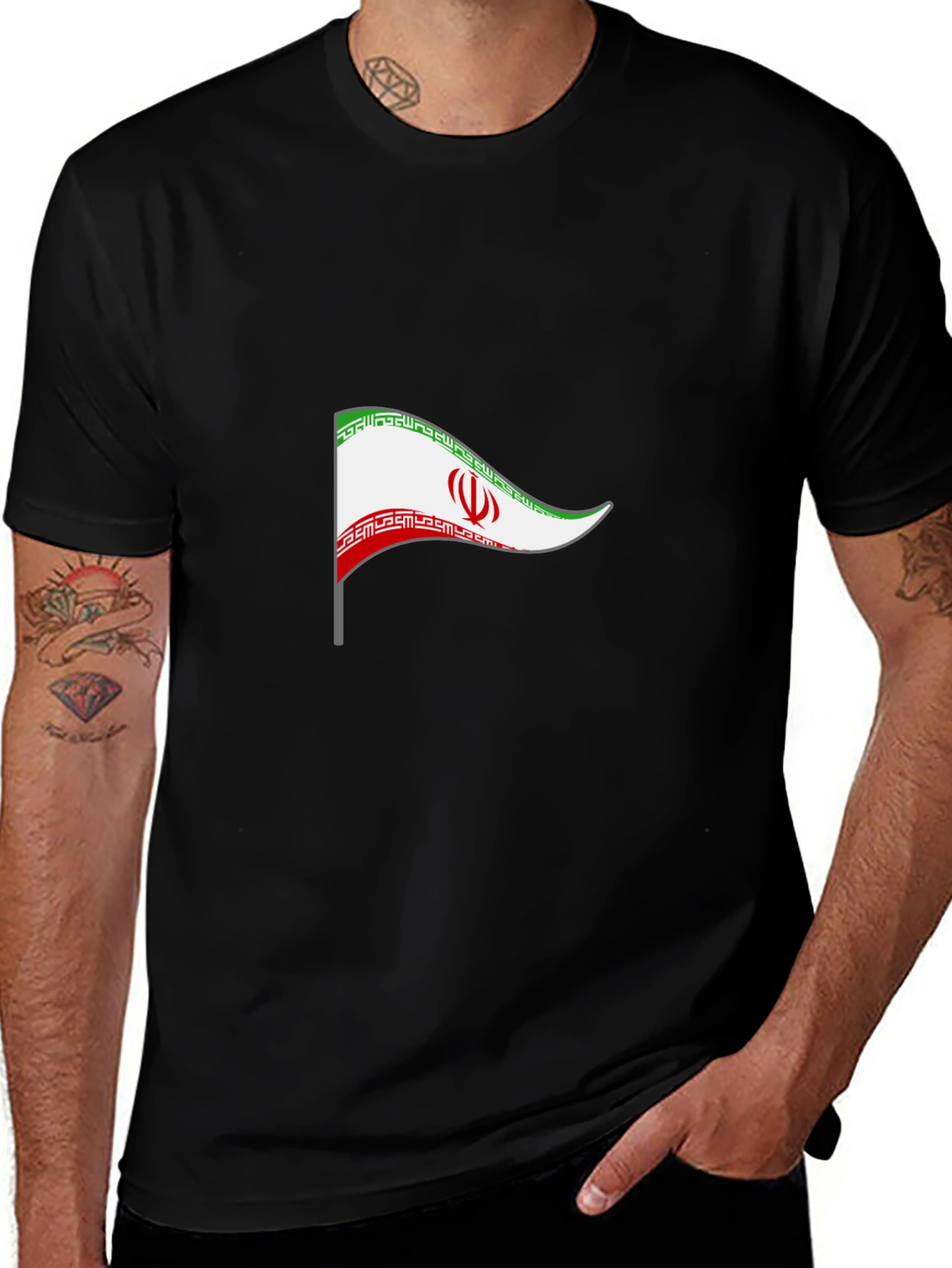 Iran Flag Graphic Tee - Black Cotton T-Shirt
