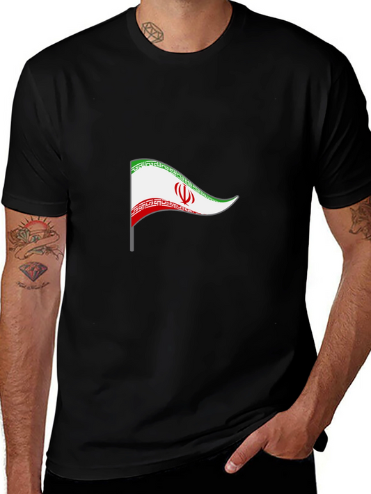 Iran Flag Graphic Tee - Black Cotton T-Shirt