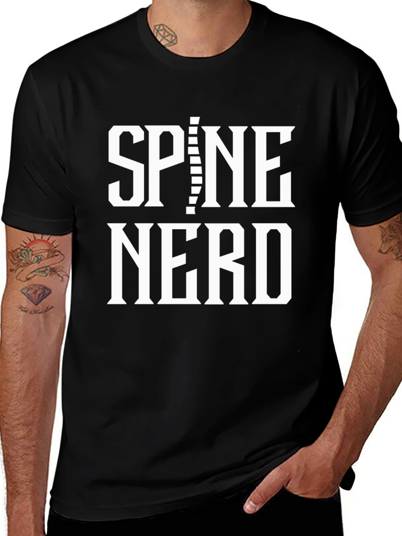 Spine Nerd Graphic Tee - Black Crew Neck T-Shirt