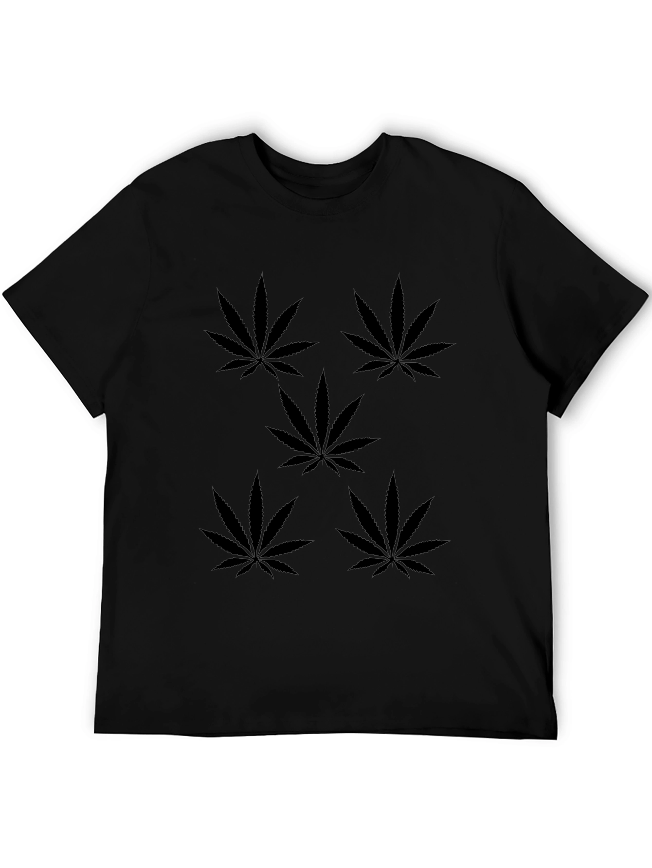 Black T-Shirt with Marijuana Leaf Design