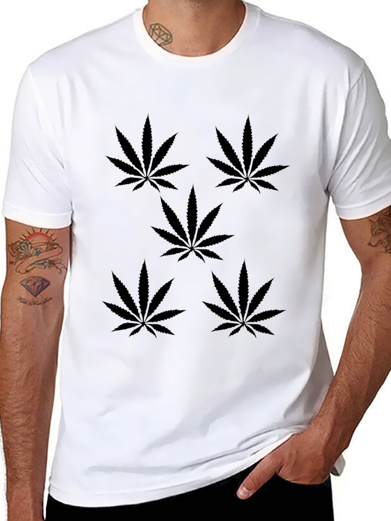 Black T-Shirt with Marijuana Leaf Design