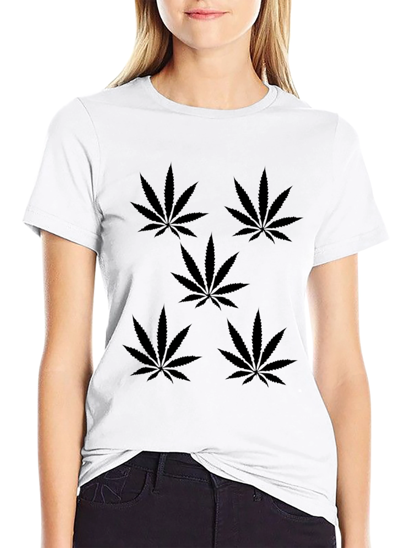 Black T-Shirt with Marijuana Leaf Design