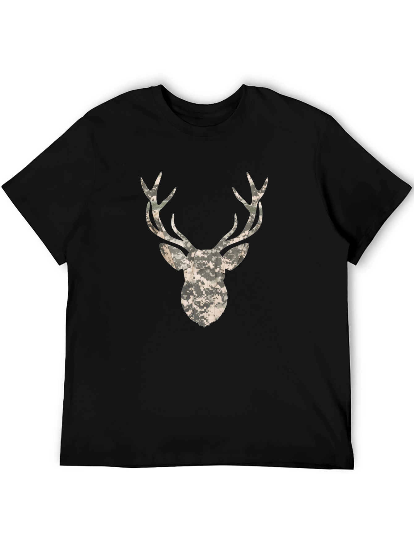 Camo Deer Head Black T-Shirt