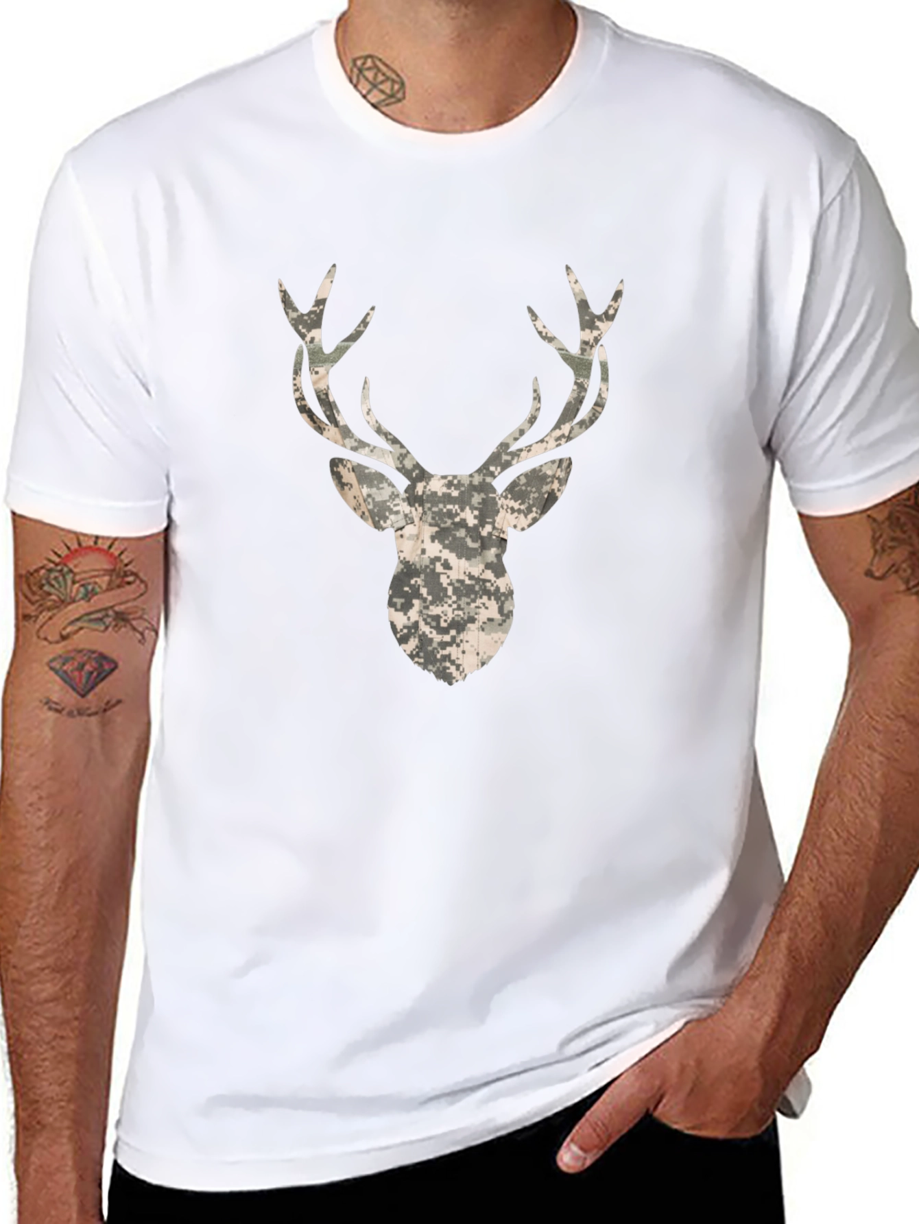 Camo Deer Head Black T-Shirt