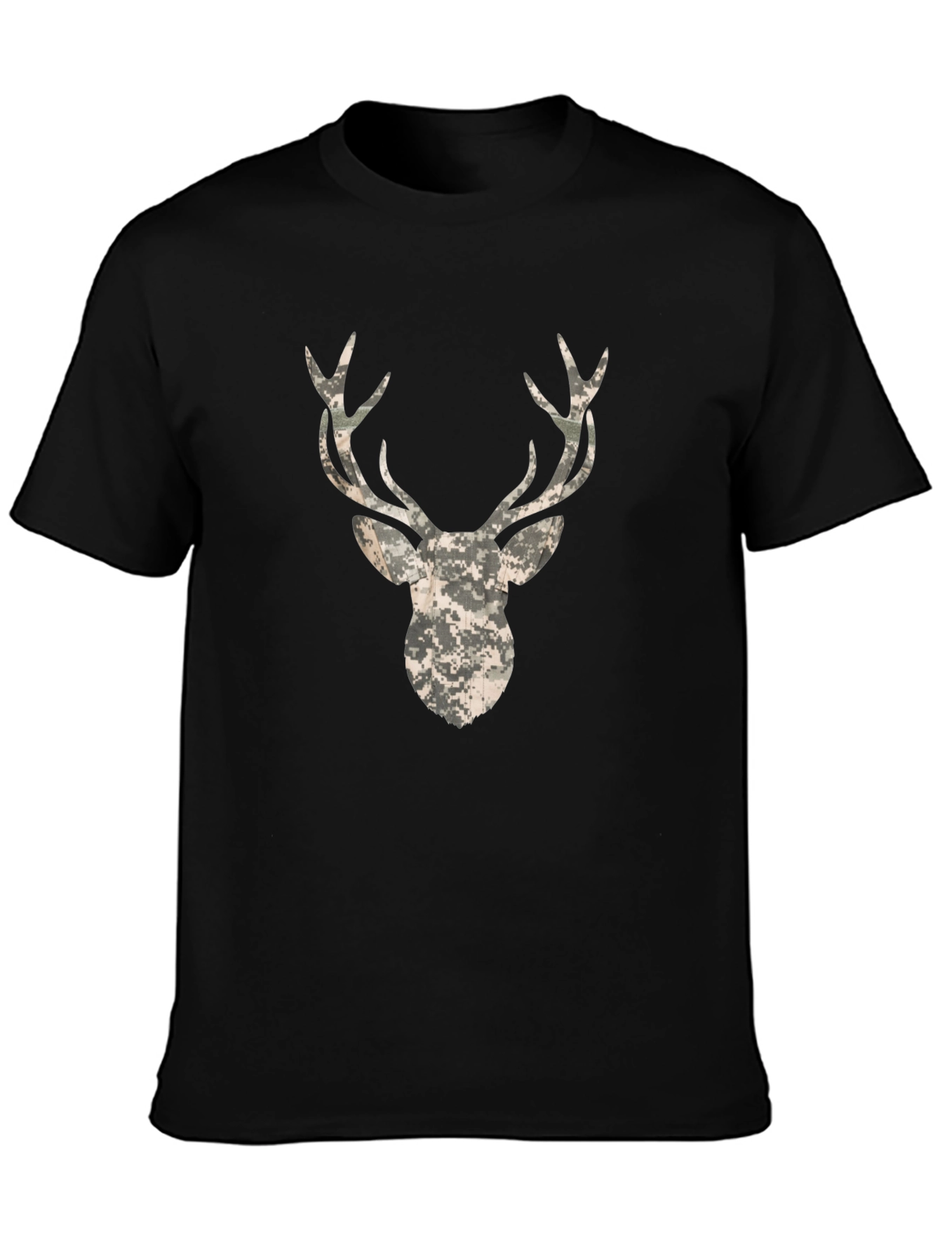 Camo Deer Head Black T-Shirt