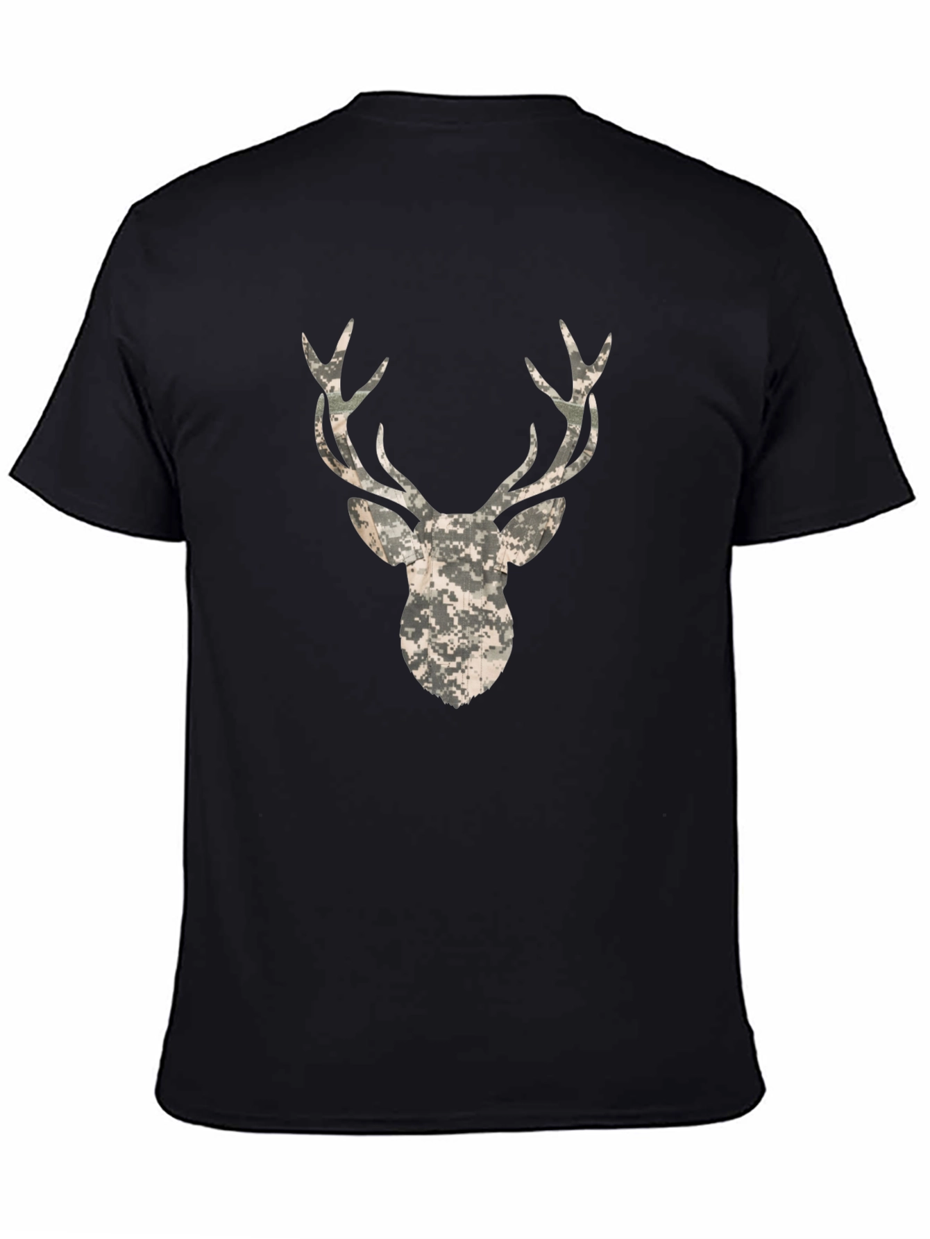 Camo Deer Head Black T-Shirt