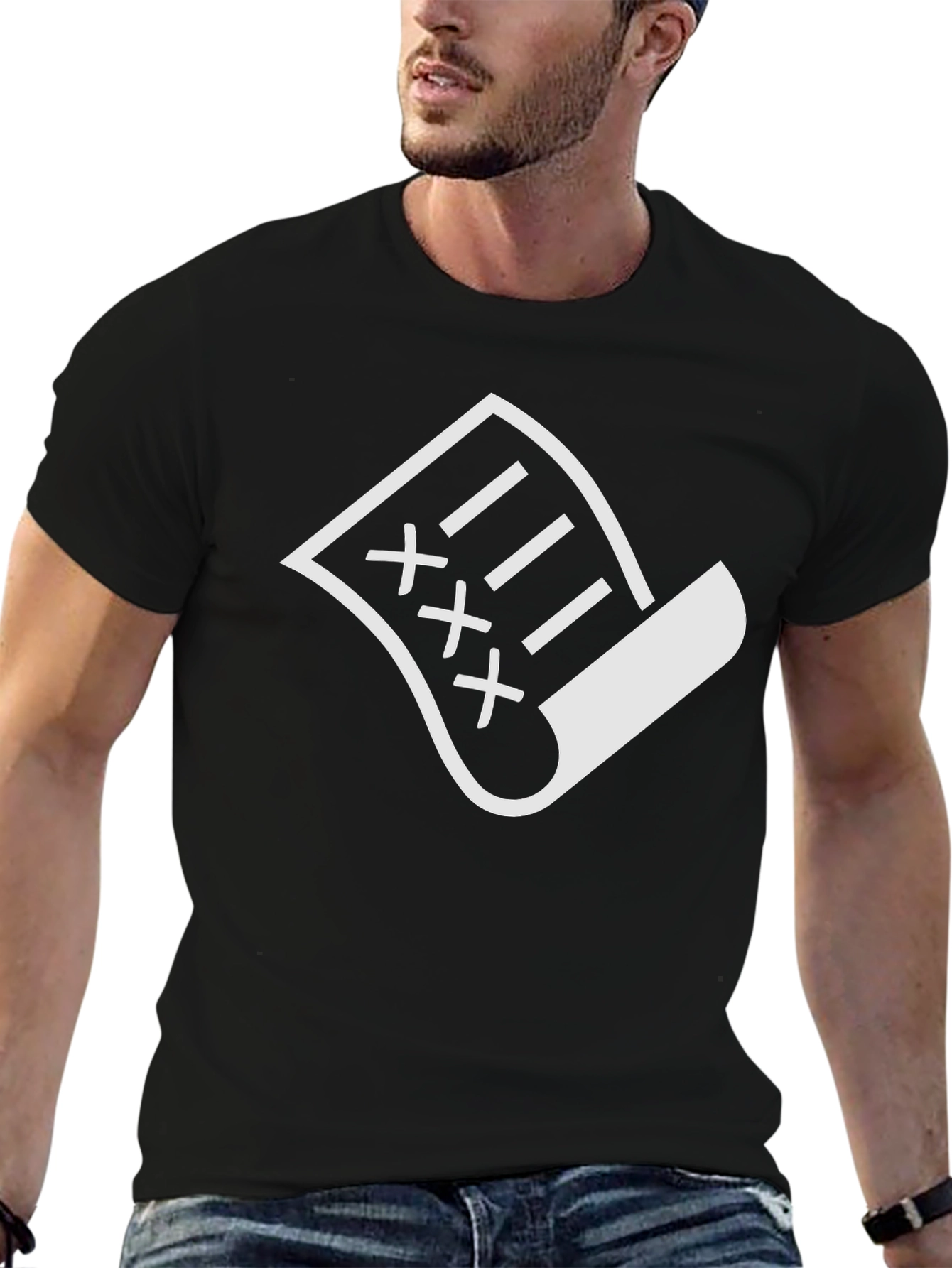 Black T-Shirt with White XXX Document Graphic