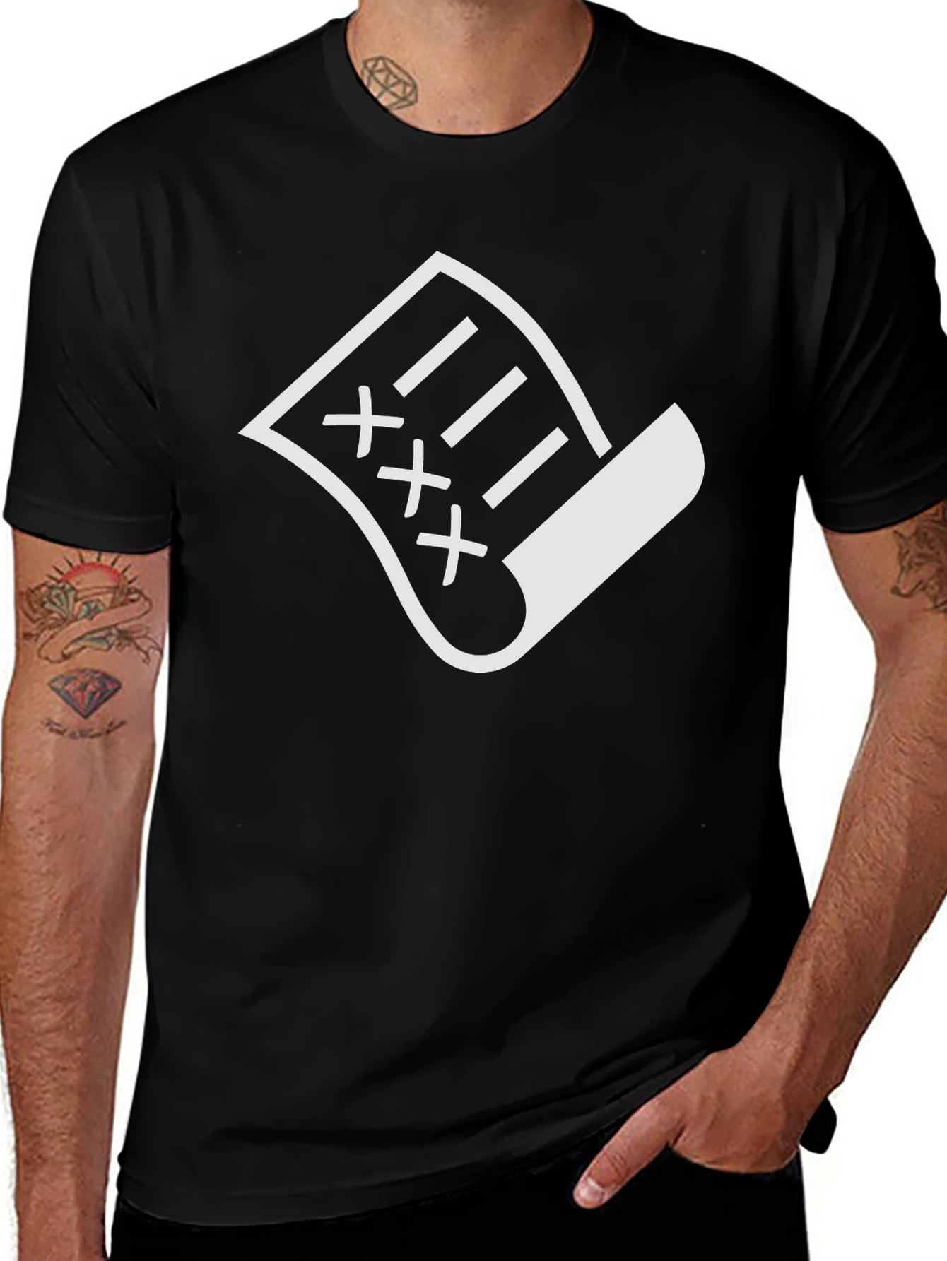 Black T-Shirt with White XXX Document Graphic