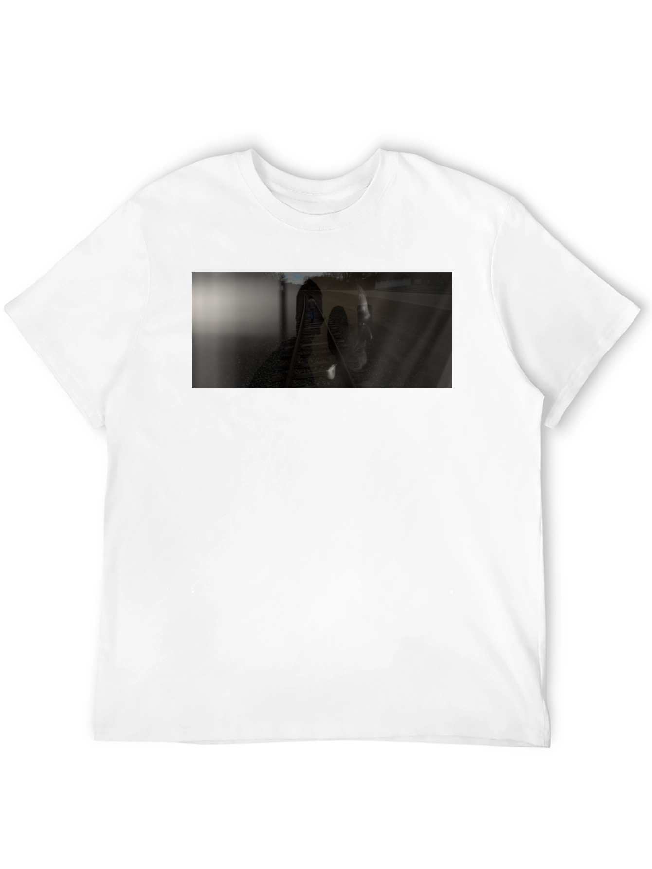 Black T-Shirt with Train Track Design