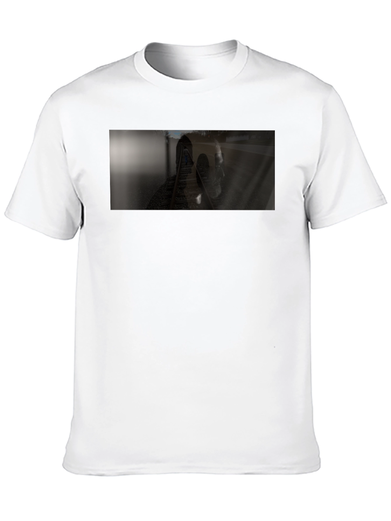 Black T-Shirt with Train Track Design